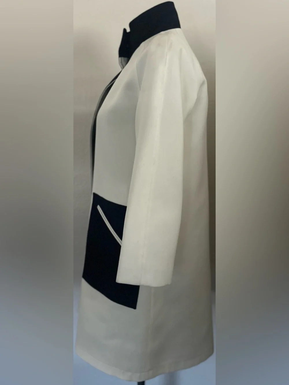 Contrast Trim Cream and Blue Long Trench Coat